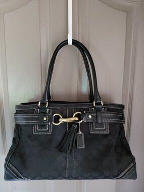 Coach Vintage Black Jacquard with Leather Trim Y2K Classic